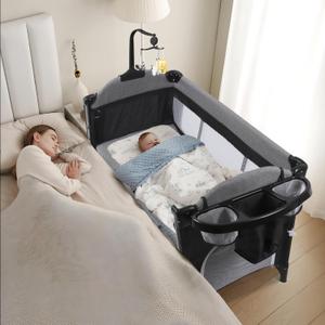 MMBABY Baby Bedside Crib,Pack and Play,Multifunction Portable Large Playard from Newborn to Toddlers,U-Shaped Diaper Changer, 30.3"L x 27.5"W x 43.3"H