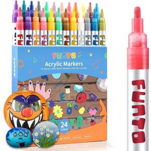 Funto Acrylic Paint Pens for Rock Painting, Fabric, Wood, Canvas, Metal, Ceramic, Glass, 24 Colors Paint Marker Set, Non-Toxic, Quick Drying Funto Acrylic Paint Pens for Rock Painting, Fabric, Wood, Canvas, Metal, Ceramic, Glass, 24 Colors Paint Marker Set, Non-Toxic, Quick Drying