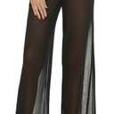 Awoscut Women See Through Sheer Mesh Pants Beach Swimsuit Bikini Bottom Cover up Party Club Elastic High Waist Wide Leg Pants (Size Small)