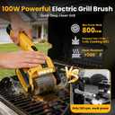 5000mAh 350 Mins Runtime Electric Rotary Grill Brush, 800RPM Powerful Outdoor Automatic Grill Cleaning Brush, 304 Stainless Steel No Bristle Shedding Cordless BBQ Cleaner