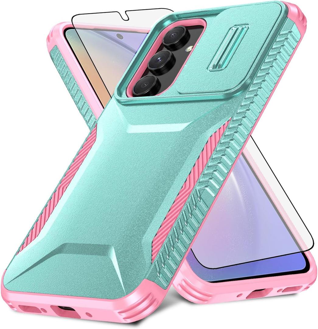 Asuwish Phone Case for Samsung Galaxy A54 5G with Tempered Glass Screen Protector and Slide Camera Cover Slim Rugged Hybrid Shockproof Protective Cell A545G A 54 54A 4G G5 SM A546U Women Mint Green