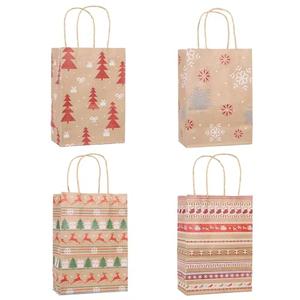 Infanote 24 pcs Christmas Gift Bags With Handles Kraft Paper Treat Candy Goody Goodie Bags Xmas Bulk Pack for Kids Adults Xmas Party Favor Supplies Holiday