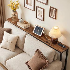 MAHANCRIS 70.9" Console Table with Power Outlet, Sofa Table Behind Couch, 70.9"L x 7.9"W x 31.7"H