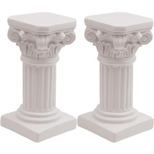 2Pcs White Roman Pillar Statues Greek Columns Candle Holder Mini Roman Pillar Greek Columns Mini Resin Decorations for Wedding Table Garden Home Decoration, 3.9" D x 7.5" W x 7.5" H