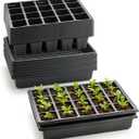 RooTrimmer 10 Pack 2.5 inch Square Pots 3.5 inch Deep 20 Cell Seedling Plug Trays with Water Collection Nursery Trays (15"x11"x3") for Seeds Starting and Transplanting, 20 Cell Plug Trays + Flat Trays-10P