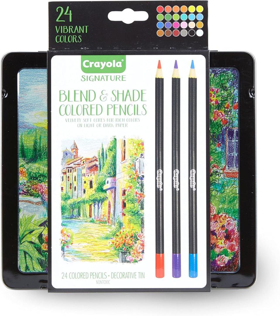 Crayola Signature Blend & Shade Soft Core Colored Pencils in Tin, Gift - 24 Count, Blend & Shade Colored Pencils