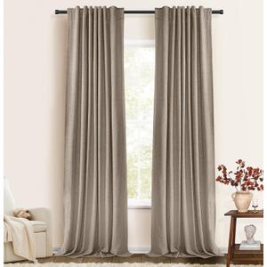 100% Blackout Shield Blackout Curtains for Bedroom Faux Linen Black Out Curtains 84 inch Length 2 Panels Set, Back Tab/Rod Pocket Thermal Insulated Drapes with Black Liner, 50''W x 84''L, Faux Linen