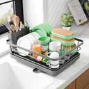 Kitsure Dish Drying Rack - Compact Dish Rack with Utensil Holder & Adjustable Water Outlet, Rust-Proof & Scratch-Resistant Drying Rack for Kitchen, 15.5" x 12.0" x 5.0", Grey