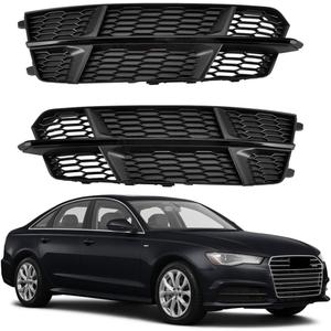 BestParts New Pair Of Fog Light Covers Front Bumper Grille Honeycomb Grill Black Compatible with Audi S6 A6 S-Line 2017 2018 Replaces 4G0 807 647 B /4G0 807 648 B