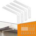 CLT White Shelf Bracket, 12 X 5 Quarter Inch (1/4") Thick- Max Load: 440 lb Rustic Industrial Modern Farmhouse Heavy Duty Cold Rolled Steel Bracket for Table Bench, Space Saving DIY, Pack of 4