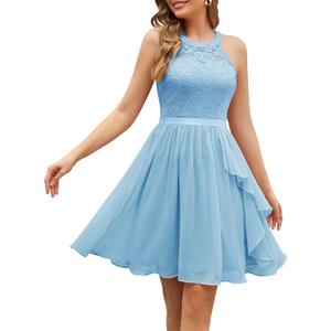 Wedtrend Women's Bridesmaid Dresses, Halter Sleeveless Cocktail Dress Ruffle A Line Short Prom Dress 2026 (Light Blue)