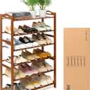 Shoe Rack for Front Foor Entrance, Bamboo Shoe Rack for Closet Shoe Organizer Closet Organizers and Storage Shelves (Brown, 6 Tier)