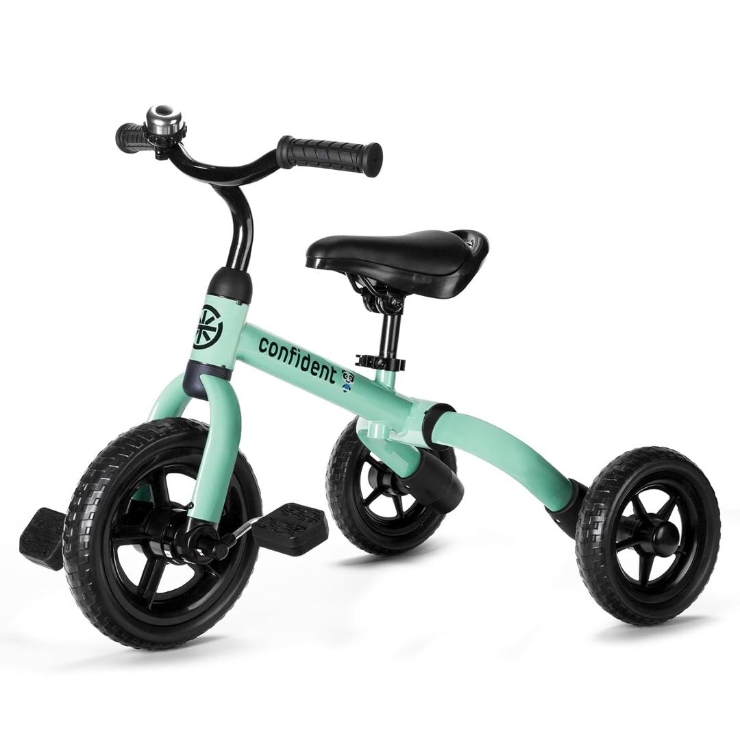 Ancaixin 3 in 1 Toddler Tricycles for 2-5 Years Old Boys and Girls with Detachable Pedal and Bell, Foldable Baby Balance Bike Riding Toys for 2+ Kids, Child Birthday Christmas New Year Gift Green