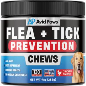 Natural Flea and Tick Prevention for Dogs - Dog Flea and Tick Treatment Chewable - Safe Flea Treatment Dogs of All Breeds & Ages - Flea Chews for Dogs - Flea Pills for Dogs for Dog Flea & Tick Control, Exp 06/2027