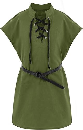 Boys Medieval Pirate Sleeveless Shirts Renaissance Lace Up Cotton Linen Tank Top Gothic Viking Pirate Beach Tunic S