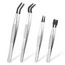 4PCS Precision Tweezers Set, Professional Pointed Long Bent Stainless Steel Tweezers for Craft, Soldering, Model, Jewelry Tools