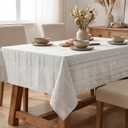 Horaldaily Light Grey Cotton Blend Tablecloth 52×70 Inch Rectangular, Farmhouse Style, Wrinkle Resistant Washable Table Cloth, Hemstitched Embroidery Table Cover for Home