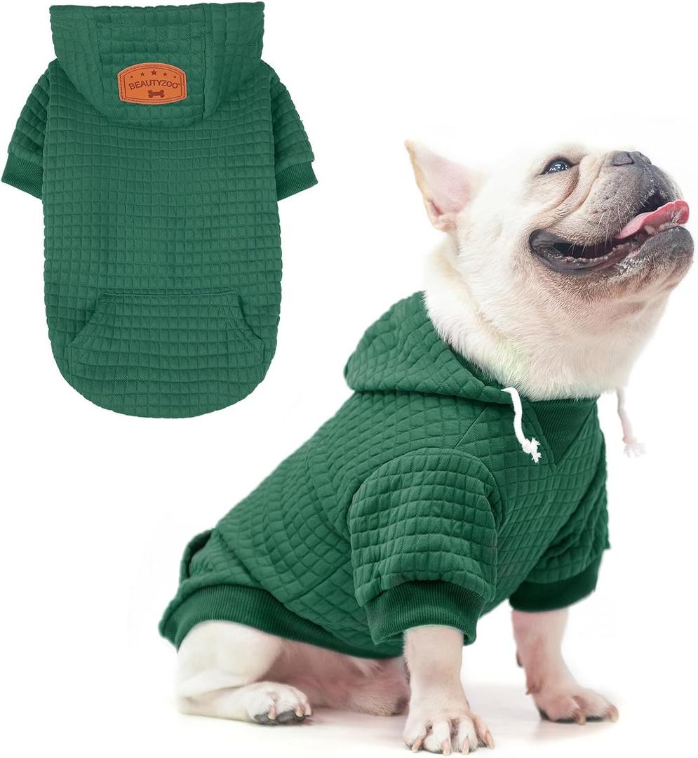 BEAUTYZOO Dog Hoodie for Small Medium Large Dogs, Winter Fall Warm Dog Clothes for Puppy S M Sized Dogs Girl Boy, Dog Sweater Shirt Hoodies with Pocket Bulldog Pitbull Cat Clothing Coat (S/M (Back: 14",Chest: 19", Neck: 12"), Dark Green)