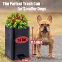 Metal Dog Poop Trash Can Outside - Small Outdoor Garbage Can with Pedal - Stainless Steel Dog Waste Container with Lid - Decorative Trash Bin (Faux Plant) - Hidden Trash Bucket - Black & Flower