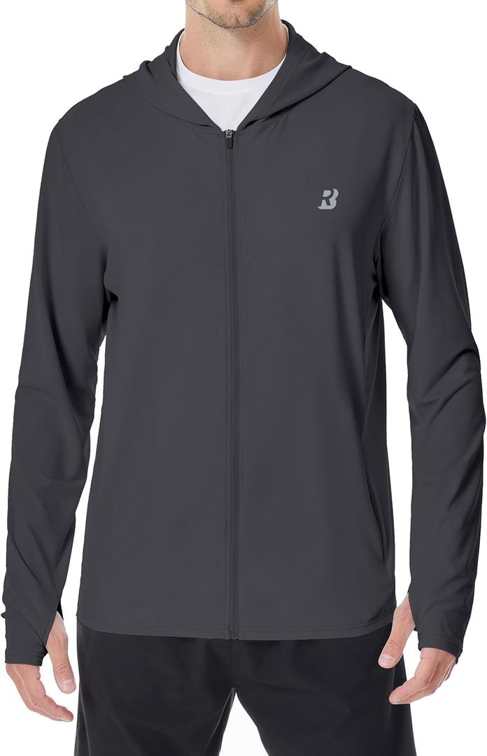 Roadbox Men's UPF 50+ Sun Protection Hoodie Jacket Lightweight Zip Fishing Hiking UV Shirts with Pockets and Thumbholes (Gray, XL)