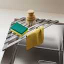 Corner Sink Drying Rack, 16"x9.5" Rust-Proof Aluminum Triangular Dish Drainer, Heat Resistant Roll Up Mat for Kitchen Counter, Sponge Holder & Organizer with Non-Slip Silicone Base, Gray