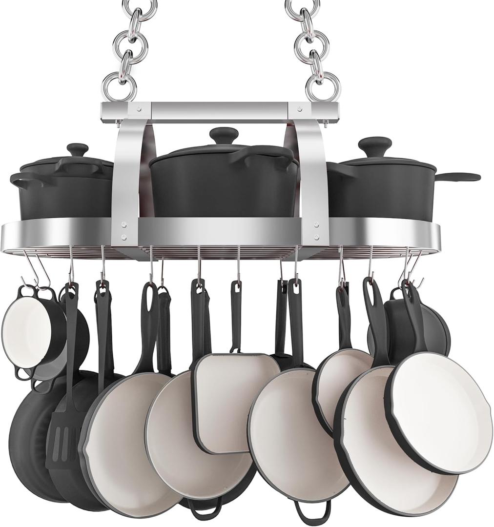 KES Hanging Pot Rack Ceiling Mount, Pot and Pan Rack, Pot Hanger, Kitchen Storage, Pot Rack Organizer with 20 S Hooks, Chrome, KUR221S85-CH (34")