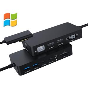 Surface Docking Station - 2025 Microsoft Dock for Surface Pro 11/10/9/8/X/7/6/5/4/3, Surface Laptop 7/6/5/4/3/2/1, Sur face Book/Go Triple Displays(Dual HDMI+VGA) 12 in 1 Surface-pro Docking Station