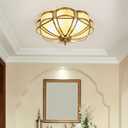 Brass Flush Mount Ceiling Light Mid Century Ceiling Light Fixture with Ceramic Light Socket Classy Frosted Glass Ceiling Lamp for Kitchen Hallway Foyer (13.7")