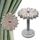 The Metal Magician Wall Mounted Floral Curtain Holdbacks (Pack of 2) - Boho Flowery Curtain Holders for Living Room, Bedroom, Office Drapes - Farmhouse Tiebacks for Curtains (White Blossom)