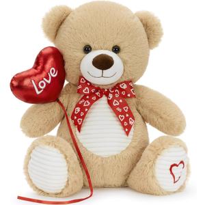 15" Valentine's Day Teddy Bear - Cuddly Teddy Bear Stuffed Animal with Balloon & Love Embroidery, Perfect Couples' Gift
