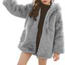 ASHER FASHION Little Big Girls Winter Outfit Hooded Fur Jacket Warm Cotton Fleece Thick Coat Outwear (6-7 Years, Gray)