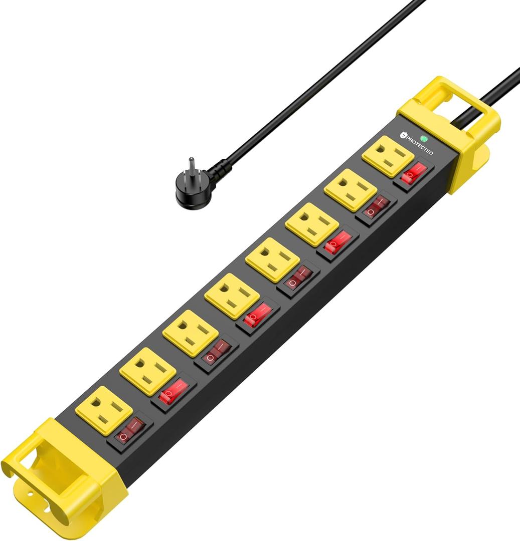 Power Strip with Individual Switches - 8 Outlet Heavy Duty Power Strip with Cord Manager,1200J Surge Protector Home Office Garage Industrial