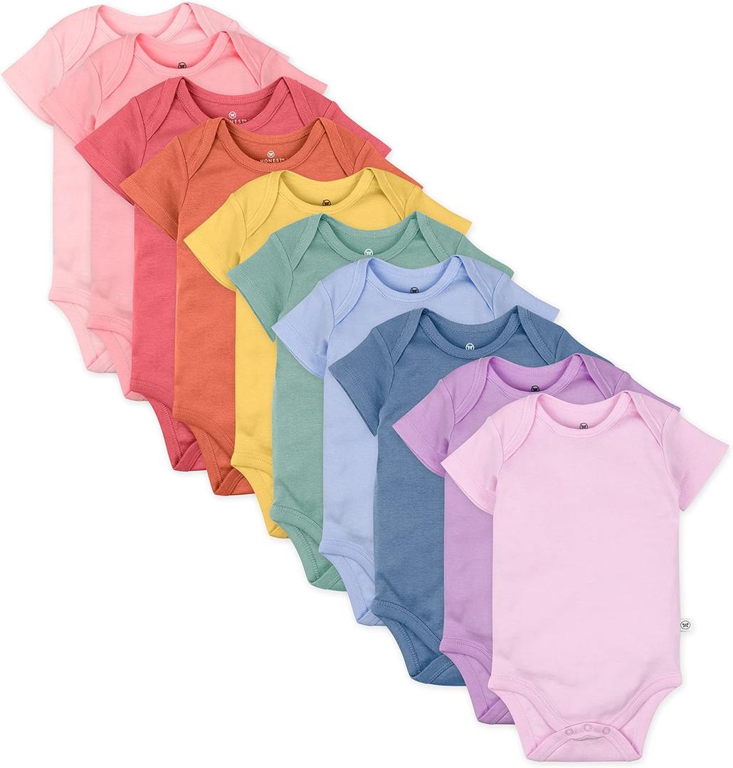 HonestBaby 10-Pack Short Sleeve Bodysuits One-Piece 100% Organic Cotton for Infant Baby Boys, Girls, Unisex (6-9 Months, Rainbow Gems Pinks)