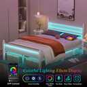 Full Size Bed Frame with Headboard and Footboard,White Metal Platform Bed Frames with LED Lights and USB Charging Station,Heavy Duty Metal Slats,No Box Spring Needed,Sturdy&Noise Free