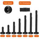 #12 x 5/8" Hex Socket Self Tapping Screws, Stainless Steel 410 Sheet Metal Flat Head Drilling Screw, Black Oxide, Quantity 50