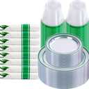 I00000 210 Pcs Green Plastic Dinnerware Set for 30 Guests Include: 30 Dinner Clear Green Plastic Plates, 30 Dessert Party Plates, 30 Pre Rolled Napkins with Cutlery Set, 30 Cups for Party