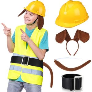 4 Pcs Adult Paw Costume Dog Ear Headband Construction Hard Hat Costume Belt Men Adult Paw Cosplay