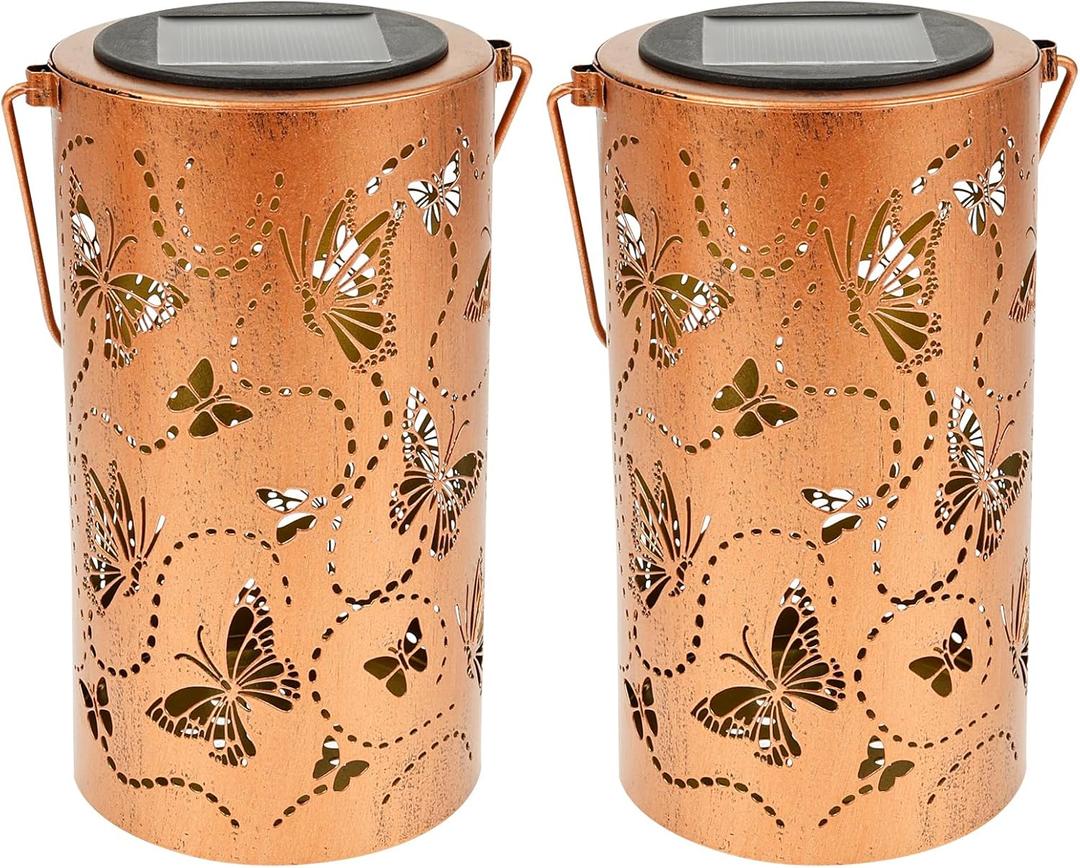 2Pcs Butterfly Solar Lantern, Vintage Butterfly Solar Lights for Outside, Gifts Hanging Lantern for Patio Yard