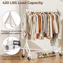 HYSEYY Clothes Clothing Rack, Rolling Heavy Duty Clothes Rack Load 420 LBS With Wheels, Metal Clothes Rack for Hanging Clothes, Portable Standing Clothes Garment Rack, White,48 inches