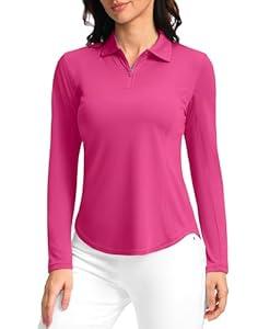 Women's Golf Shirts Lightweight UPF 50+ Long Sleeve Shirts UV Protection Quick Dry Cool Polo Shirts for Women Work Outdoor(Rose, S)