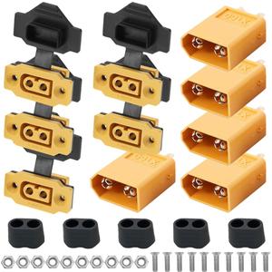 XT60E-F Plug Kit, XT60E-F Female Plug Panel Mount XT60h XT60 Male Bullet Connector with Waterproof Cover for RC FPV Drone Lipo Battery Quadcopter (10 Pack)