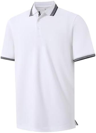 Men's Pique Polo Shirts Long Sleeve Cotton Blend Tipped Casual Collared Polo Shirts Business Classic Fit Size 2XL
