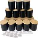 CONNOO 12 Pack 10 OZ Matte Black Glass Candle Jars for Making Candles with Airtight Bamboo Lids Nice Sticky Warning Labels for Candle Making Empty Container Bulk - Dishwasher Safe