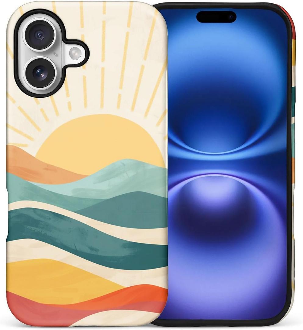 for iPhone 17 Case,Hybrid 2-Layer Hard Shell + Silicone Protective Case -Resistant Shockproof- Sunrise Mountain Peak