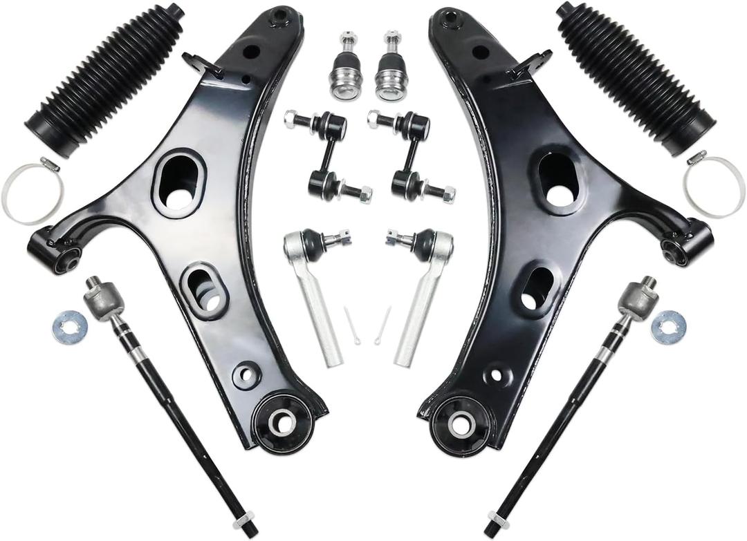 12Pcs Front End Suspension Kit Lower Control Arms for Subaru Forester 2014 2015 2016 2017 2018, Control Arm with Ball Joint Sway Bar Link Outer & Inner Tie Rod End Boots K622856 K622857