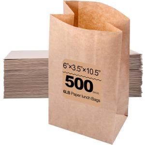 Brown Paper Bags,paper lunch bags,6" x 3.5" x 10.5" 500 Count 6 lbs Bulk Paper Lunch Bags,Perfect for Small LunchesCrafts CraftsSandwichesSnacks