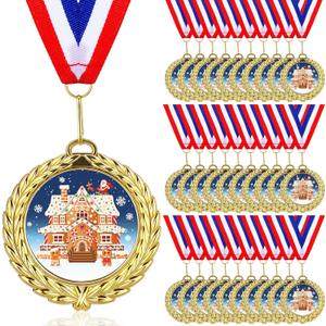 30 Pcs Gingerbread House Medals 2.7 Inch Christmas Award Medals Bulk Metal Gingerbread Trophy Awards with Neck Ribbon for Christmas Contest Game Party Celebrations Competitions