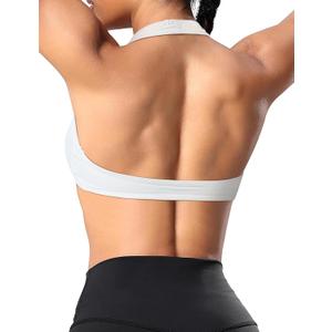 OMKAGI Halter Sports Bras for Women Open Back Workout Bras Padded Yoga Bra Gym Tops(S, 247-White)