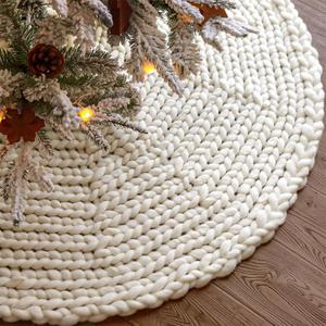 48 inch Christmas Tree Skirt: Chunky Knit Tree Skirt for 7.5ft Tree, Crochet Cream White Tree Skirt, Vintage Tree Skirts, Rustic Farmhouse Christmas Decorations (Medium)
