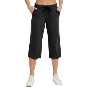 SPECIALMAGIC Women Capri Pants Cotton Yoga Wide Leg Pajama Pants Capris Sweatpants Sports (XX-Large, Black)